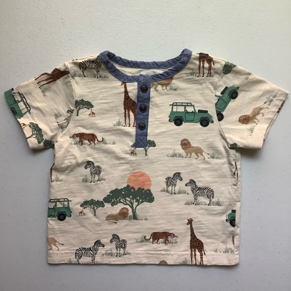 Gymboree,and Toddler Short Sleeve Henley Tops,Wild Safari,12-18 Months - Picture 2 of 6
